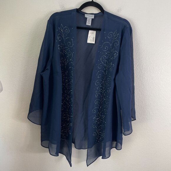 NEW Catherines Womens Plus 26WP Open Front Sheer Jacket Blue Beaded Formal - Picture 6 of 7